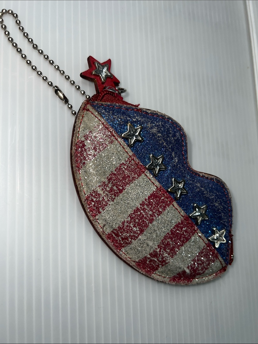 Rolf’s Leather American Flag Lips Zip Coin Key Fob Pouch